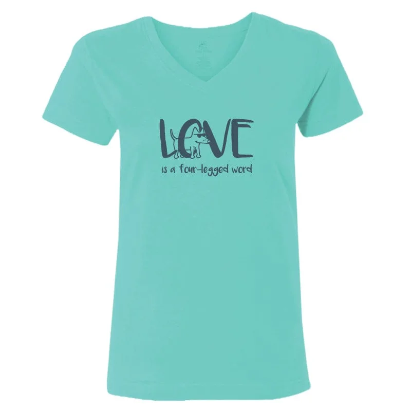 Women's Outerwear Apparel Love Is A Four-Legged Word - Ladies T-Shirt V-Neck