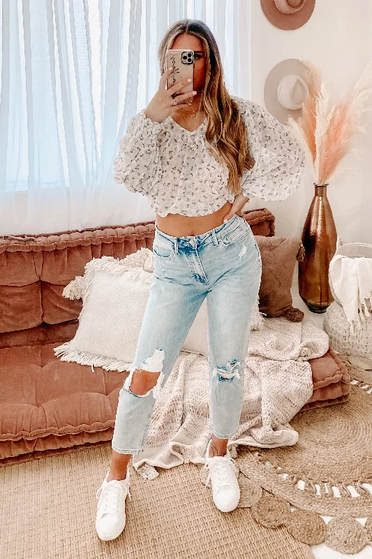 Trend Alert Mid-Week Mantra Long Sleeve Printed Top (Off White)