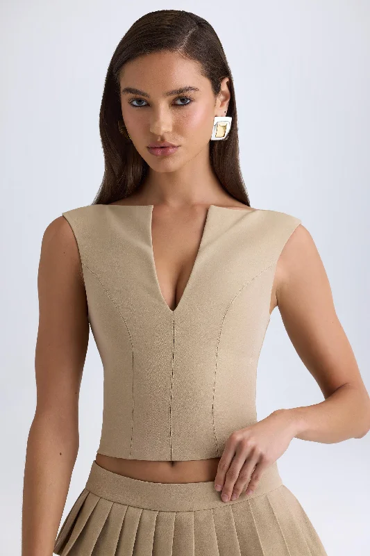 Charming Women's Outfit For Special Occasions Open-Front Crop Top in Camel