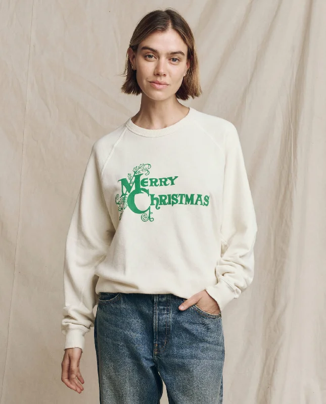 Casual Chic The College Sweatshirt. Graphic -- Washed White with Merry Christmas Graphic