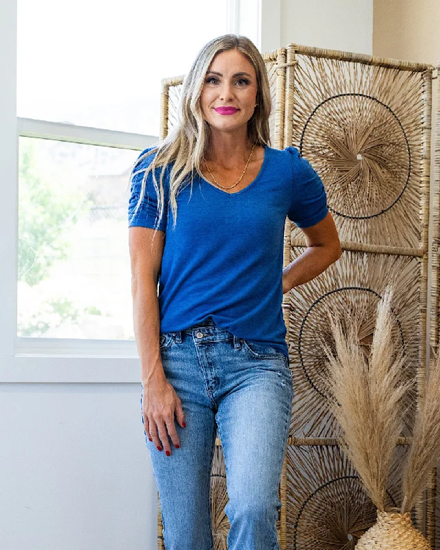 Current Trends Mia Gathered Puff Sleeves Top - Dark Denim