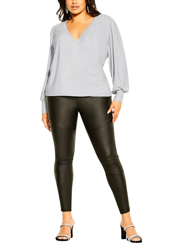 Easygoing Women's Style Womens Metallic Faux V Neck Blouse