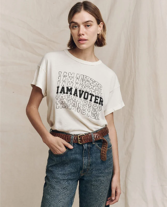 Women's Transitional Apparel Limited Edition: The I Am A Voter Boxy Crew. -- Washed White