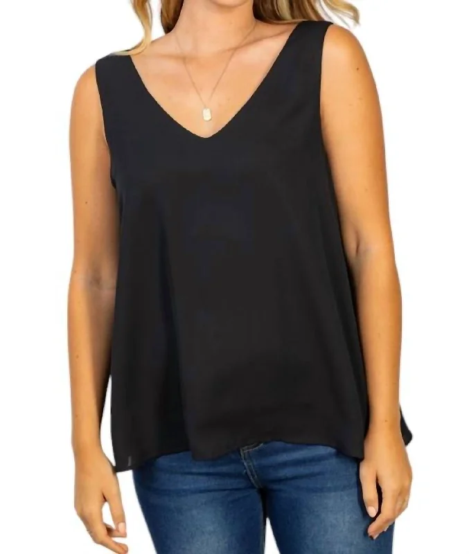 Women's Work Outfit For The Office Sleeveless Solid Woven Tank Top In Black
