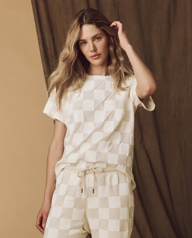 Women's Evening Outfit The Hand Stamped Boxy Crew. -- Washed White with White Check