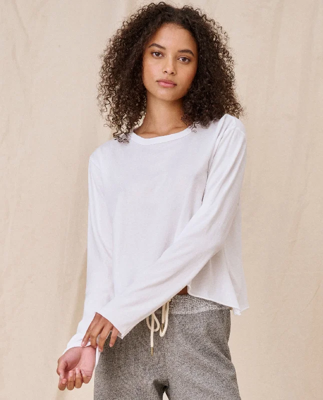 Women's Luxury Garments The Long Sleeve Crop Tee. -- TRUE WHITE