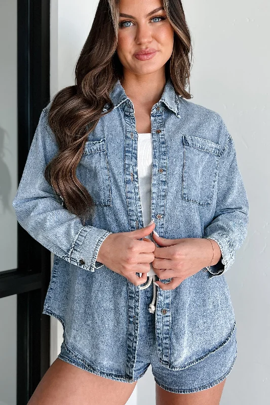 Charming Women's Garments Nothing To Fear Washed Denim Chambray Shirt (Denim)