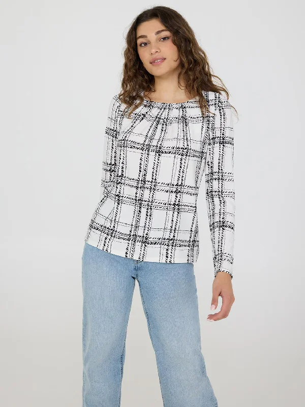 Comfortable Clothes Printed Pleated Neck Top