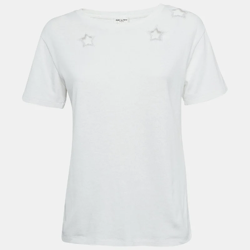 Chic Casual Wardrobe Essentials Saint Laurent Paris White Cotton Star Cut-Out Detail T-Shirt Chic Casual Wardrobe Essentials Saint Laurent Paris White Cotton Star Cut-Out Detail T-Shirt