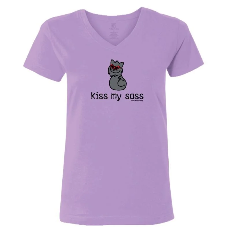 Women's Comfy Attire For Lounging Kiss My Sass - Ladies T-Shirt V-Neck