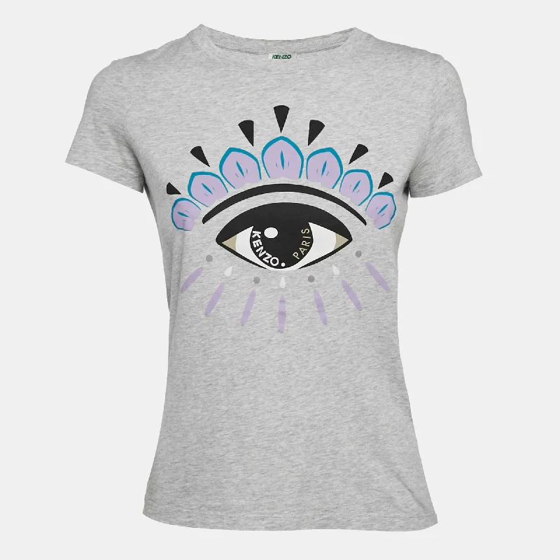 Versatile Women's Fashion Kenzo Grey Eye Print Jersey Crew Neck T-Shirt