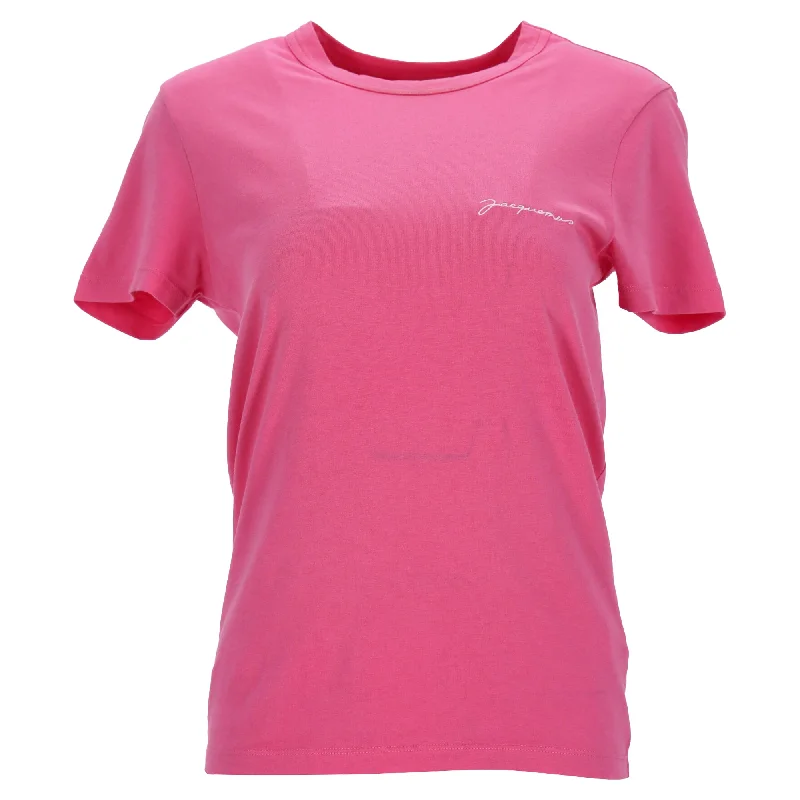 Best Clearance Sales Right Now Jacquemus Logo-Embroidered Crewneck T-Shirt in Pink Cotton