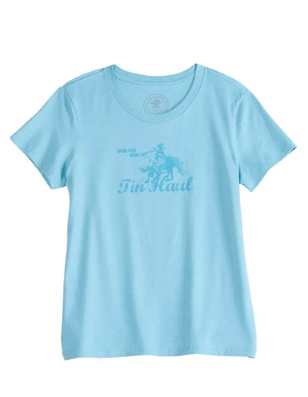 Sophisticated Fashion Tin Haul Womens Wear Your Metal Out Bronc Aqua Poly/Cotton S/S T-Shirt Sophisticated Fashion Tin Haul Womens Wear Your Metal Out Bronc Aqua Poly/Cotton S/S T-Shirt