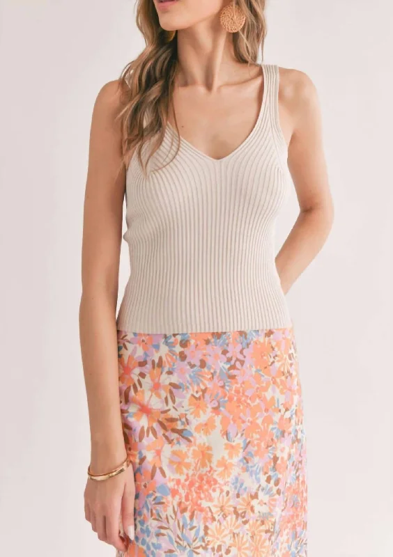 Comfortable Outfit For Women Ribbed V-Neck Tank Top In Blush