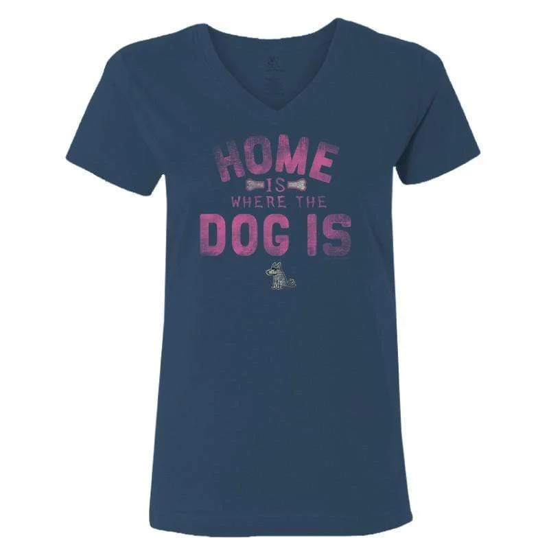 Online Boutiques Clothing Home is Where the Dog Is (Pink Text) - Ladies T-Shirt V-Neck Online Boutiques Clothing Home is Where the Dog Is (Pink Text) - Ladies T-Shirt V-Neck