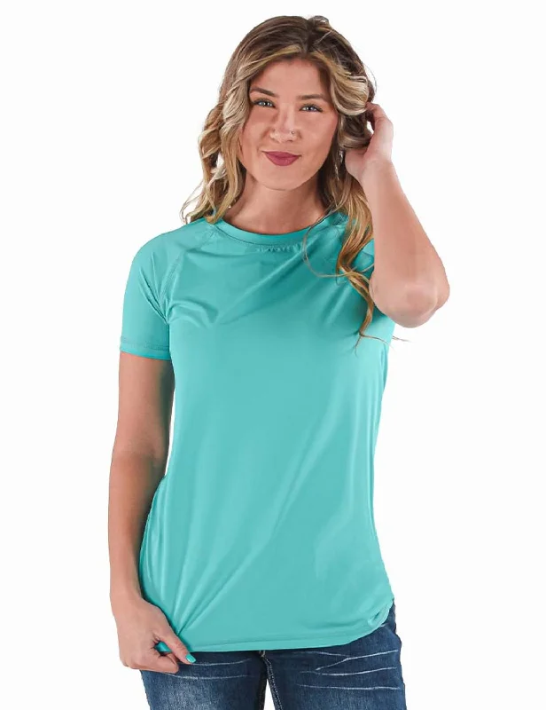 Women's Work Outfit Cowgirl Tuff Womens Cooling UPF Raglan Baseball Turquoise Nylon S/S T-Shirt Women's Work Outfit Cowgirl Tuff Womens Cooling UPF Raglan Baseball Turquoise Nylon S/S T-Shirt