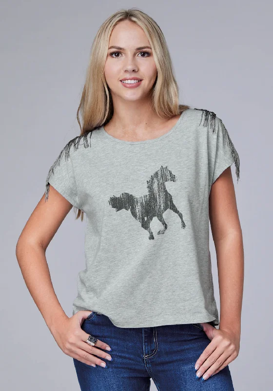 Save Big Roper Womens Black Mustang Grey Cotton Blend S/S T-Shirt