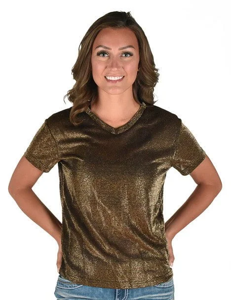 Shop Ladies Clothes Cowgirl Tuff Womens Shimmer Breathe V Copper Nylon S/S T-Shirt