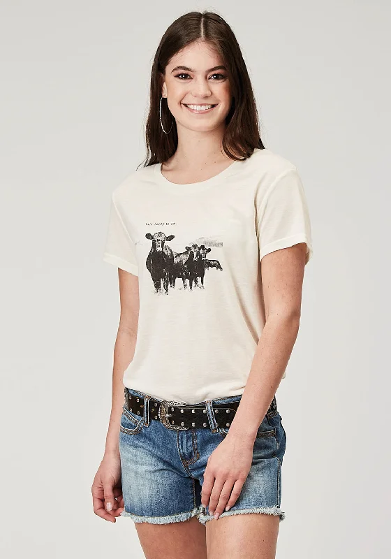 Boutique Dress Online Roper Womens Cow Herd Cream Poly/Cotton S/S T-Shirt