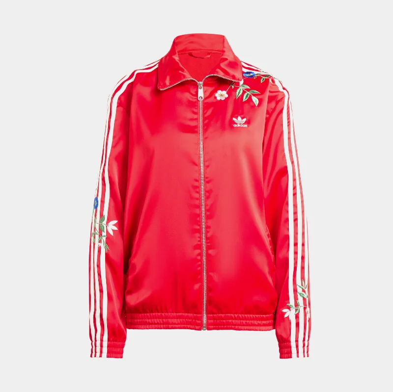 Everyday Wear Floral Firebird Zip Up Womens Jacket (Red/White)
