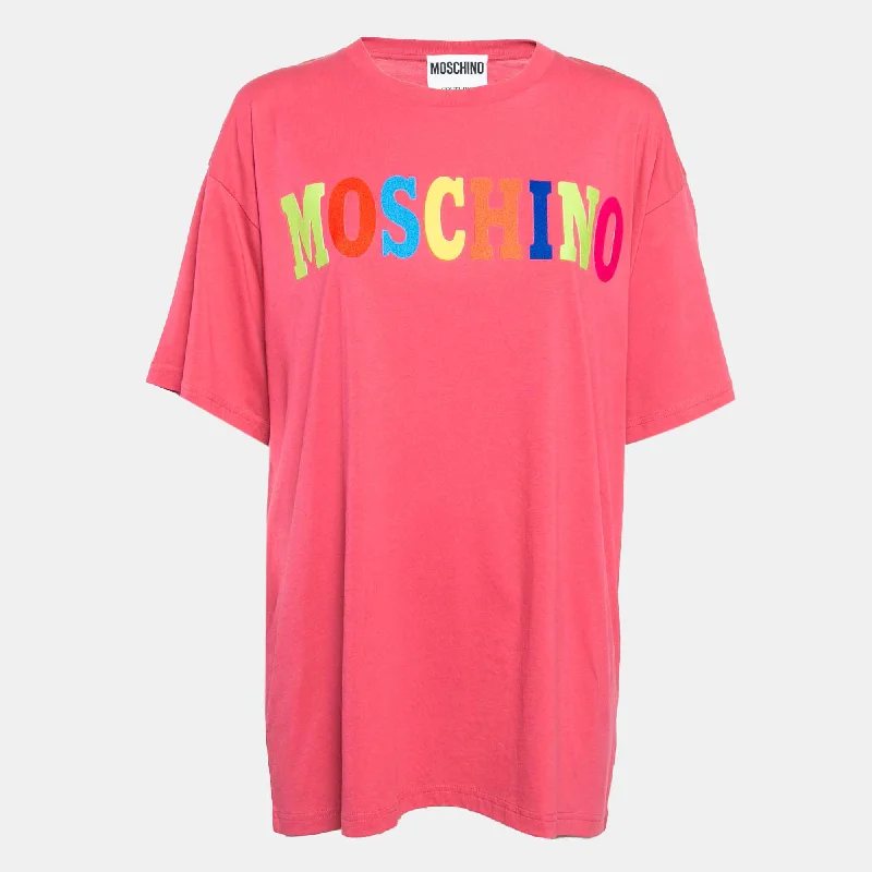 Comfy Women's Outfits for Daily Wear Moschino Couture Pink Logo Applique Jersey T-Shirt M