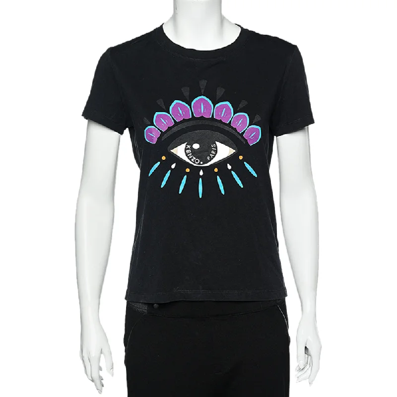 Elegant Women's Fashion Kenzo Black Cotton Eye Printed T-Shirt