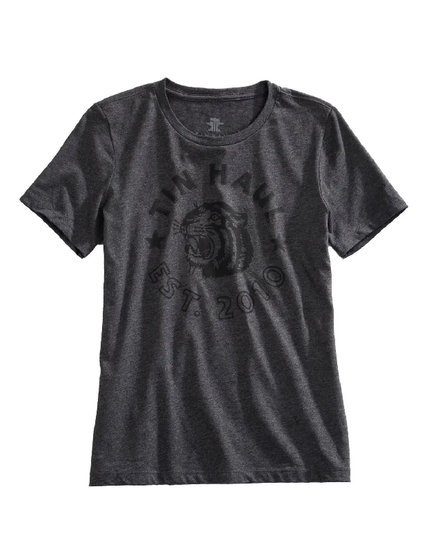 Online Clothing Boutiques Tin Haul Womens Tiger Head Grey Cotton Blend S/S T-Shirt