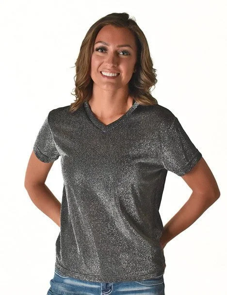 Trendy Women's Outfits for Casual Wear Cowgirl Tuff Womens Shimmer Breathe V Silver Nylon S/S T-Shirt Trendy Women's Outfits for Casual Wear Cowgirl Tuff Womens Shimmer Breathe V Silver Nylon S/S T-Shirt