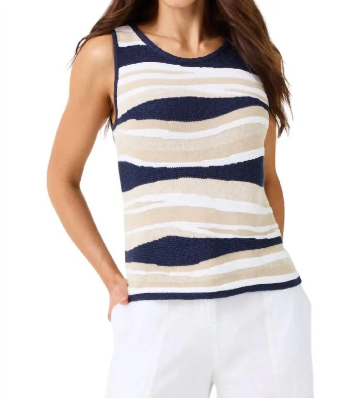 Women's Seasonal Attire Knit Waves Sweater Tank Top In Indigo Multi