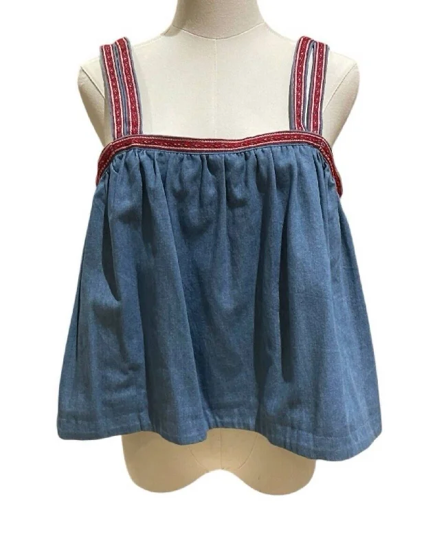 Relaxed Fit Women's Fashion Women's Detailed Embroidery Denim Tank Top In Blue