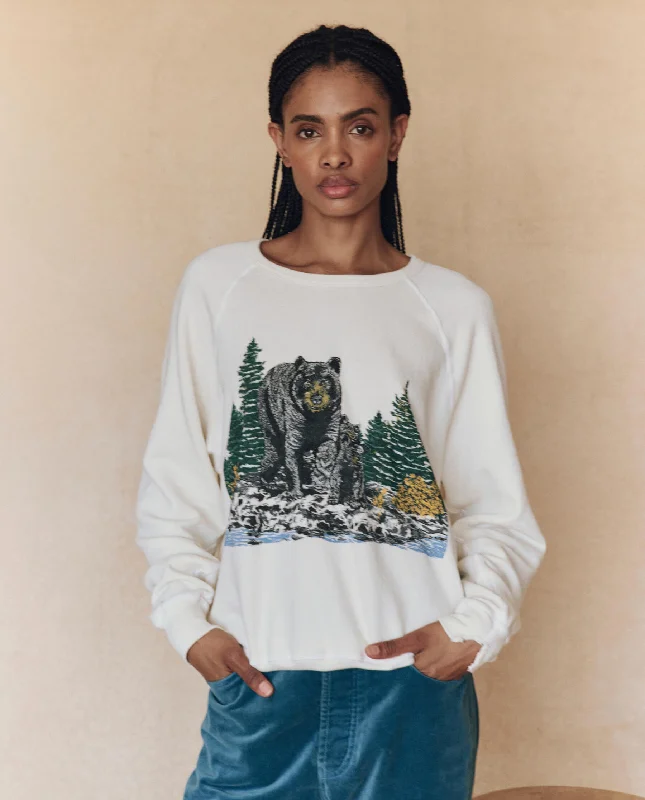 Exclusive Online Sale The College Sweatshirt. Graphic -- Washed White with Black Bear Graphic Exclusive Online Sale The College Sweatshirt. Graphic -- Washed White with Black Bear Graphic