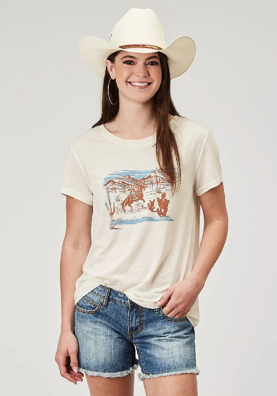 New Arrival Discounts Roper Womens Cowboy Scene Cream Poly/Cotton S/S T-Shirt