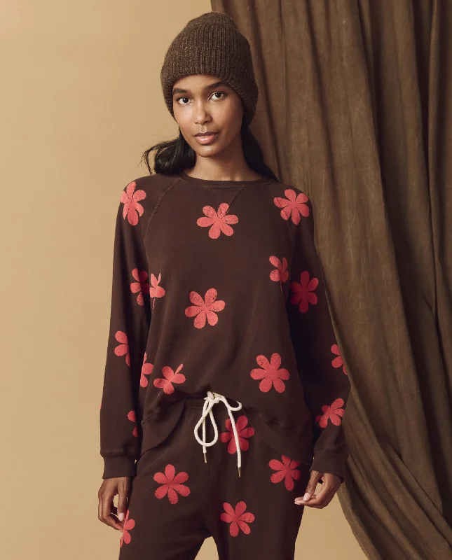 Casual Chic for Women The Hand Stamped Slouch Sweatshirt. -- Mocha with Hot Red Daisy Casual Chic for Women The Hand Stamped Slouch Sweatshirt. -- Mocha with Hot Red Daisy
