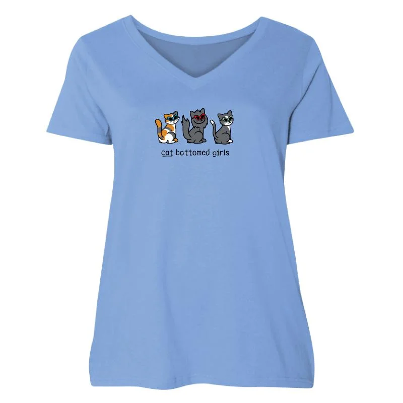 Affordable Women's Fashion Cat Bottomed Girls - Ladies Curvy V-Neck Tee