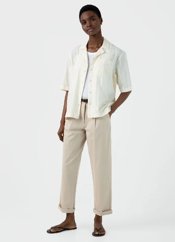 Formal Attire For Women Women's Camp Collar Shirt in Ecru