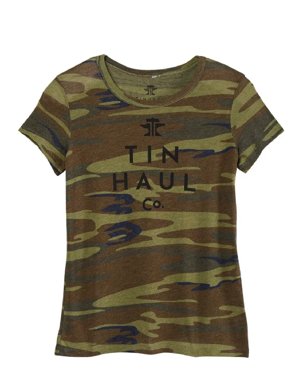 Chic Outfits Tin Haul Womens Logo Screen Print Camo Cotton Blend S/S T-Shirt