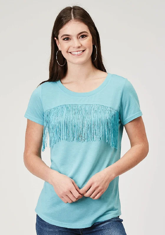 Modern Casual Clothing Roper Womens Matching Fringe Light Blue Poly/Cotton S/S T-Shirt Modern Casual Clothing Roper Womens Matching Fringe Light Blue Poly/Cotton S/S T-Shirt
