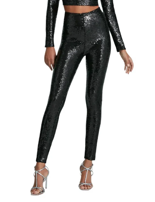 Women's Holiday Attire High Rise Sequin Leggings In Black