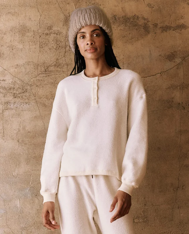 Exclusive Women's Fashion Collection The Fleece Henley Sweatshirt. -- Washed White Exclusive Women's Fashion Collection The Fleece Henley Sweatshirt. -- Washed White