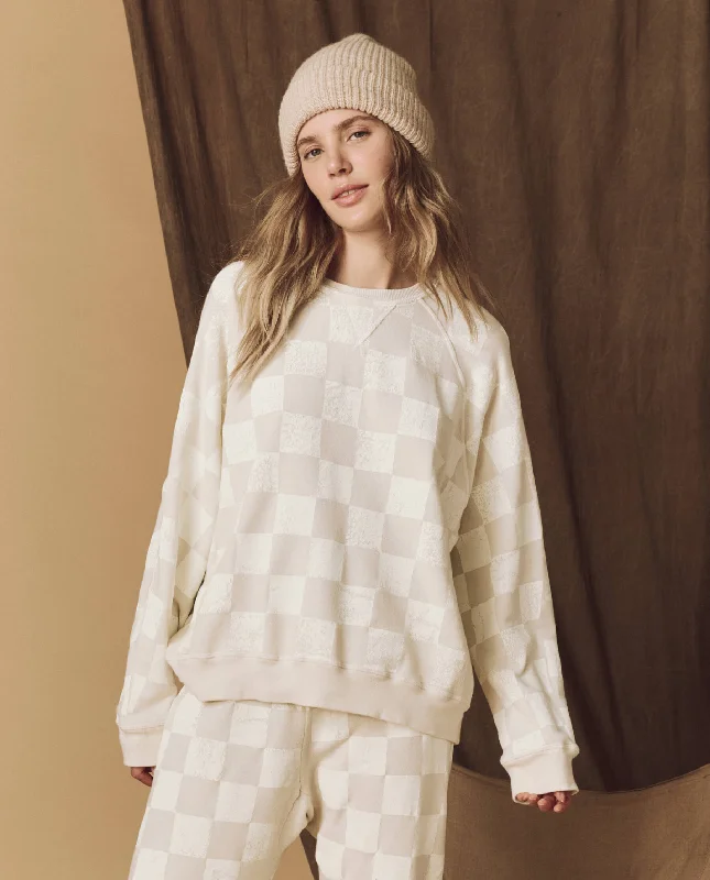 Women's Formal Wear The Hand Stamped Slouch Sweatshirt. -- Washed White with White Check Women's Formal Wear The Hand Stamped Slouch Sweatshirt. -- Washed White with White Check