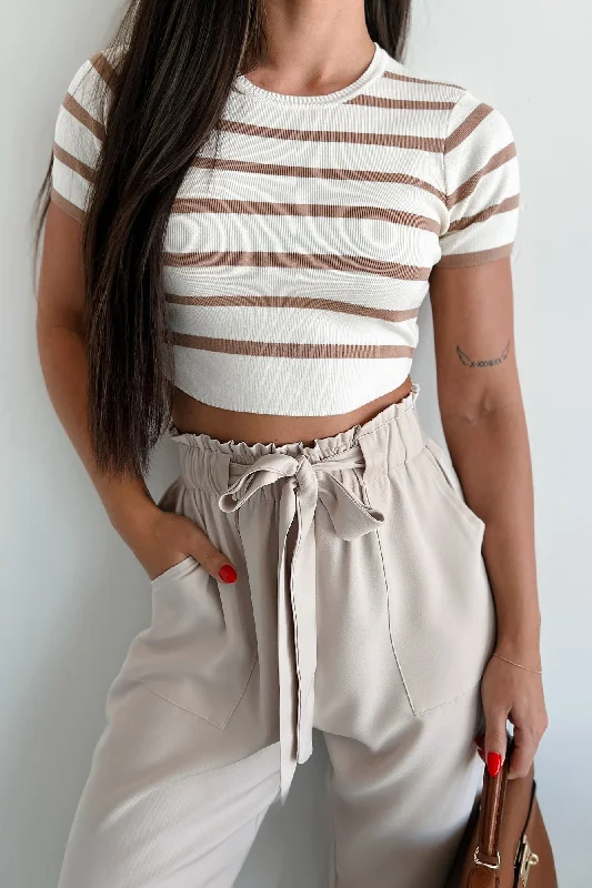 Women's Plus-Size Apparel Daily Adoration Striped Crop Top (Off White/Tan)