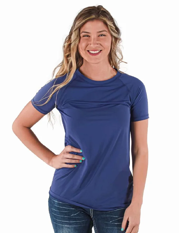 Stylish Women's Outfit Cowgirl Tuff Womens Cooling UPF Raglan Baseball Indigo Nylon S/S T-Shirt Stylish Women's Outfit Cowgirl Tuff Womens Cooling UPF Raglan Baseball Indigo Nylon S/S T-Shirt