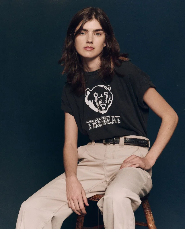 Luxe Women's Fashion The Boxy Crew. Graphic -- Washed Black with Bear Graphic