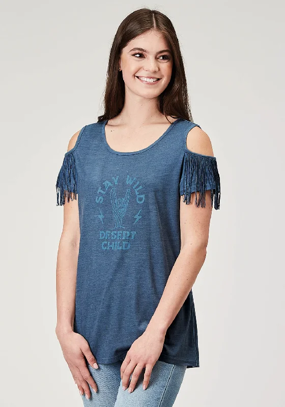 Best Online Boutiques Roper Womens Stay Wild Navy Poly/Cotton Cold Shoulder S/S T-Shirt Best Online Boutiques Roper Womens Stay Wild Navy Poly/Cotton Cold Shoulder S/S T-Shirt