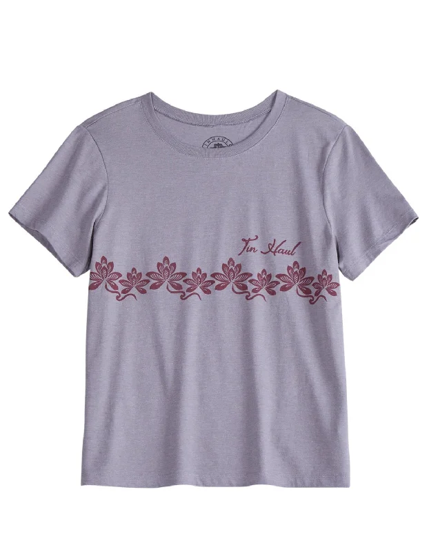 Bold Fashion Tin Haul Womens Floral Border Grey Cotton Blend S/S T-Shirt