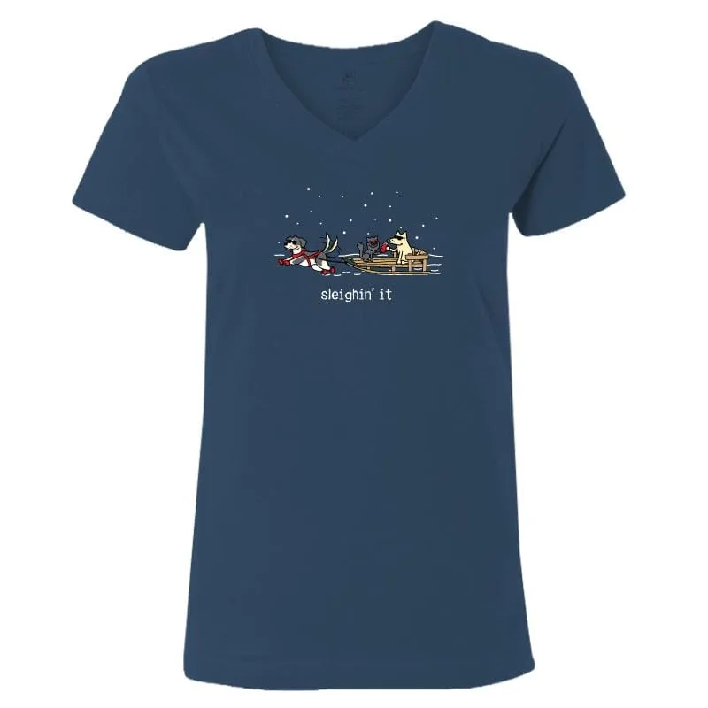 Classic Women's Apparel Sleighin' It - Ladies T-Shirt V-Neck