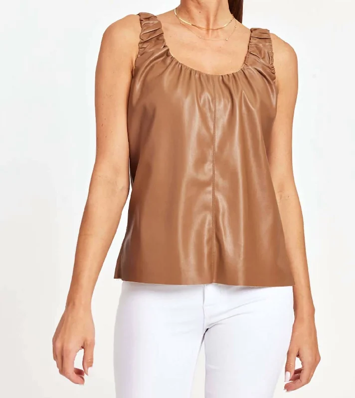 Women's Fashion Essentials Living In Leather Tank Top In Camel