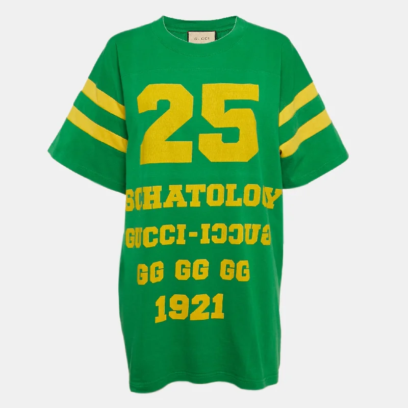 Fashionable Women's Wardrobe Gucci Green Eschatology Print Cotton Jersey T-Shirt