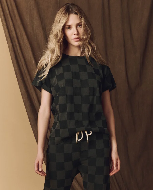 Chic Casual Wardrobe Essentials The Hand Stamped Boxy Crew. -- Washed Black with Black Check Chic Casual Wardrobe Essentials The Hand Stamped Boxy Crew. -- Washed Black with Black Check