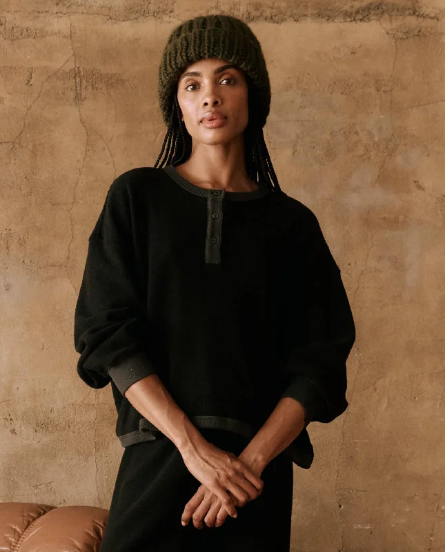 Chic & Cozy Apparel The Fleece Henley Sweatshirt. -- Almost Black